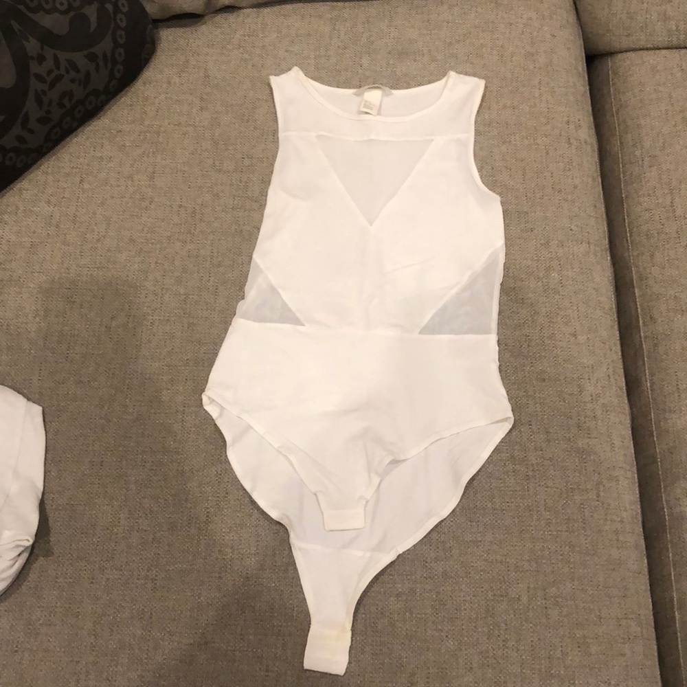 H&M white mesh cutout body suit